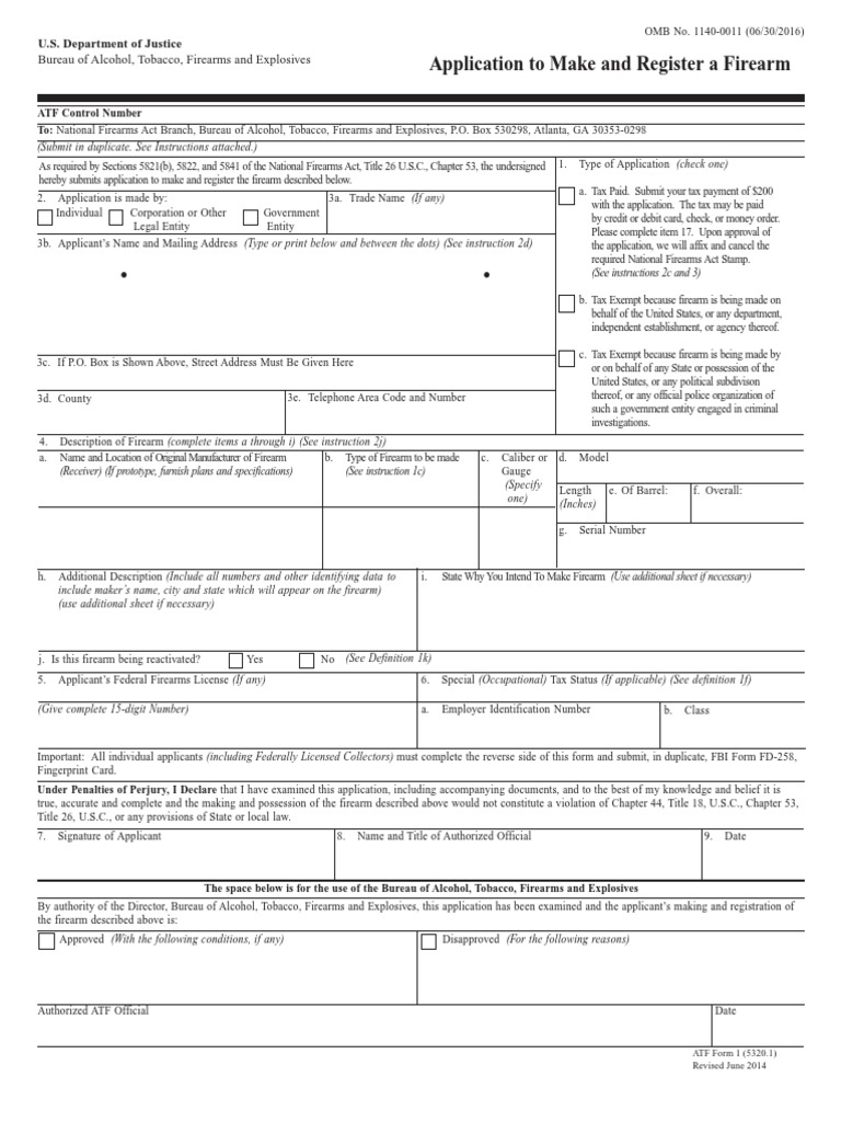 Atf F 5320.1 Application To Make and Register A Firearm 0 PDF | PDF ...