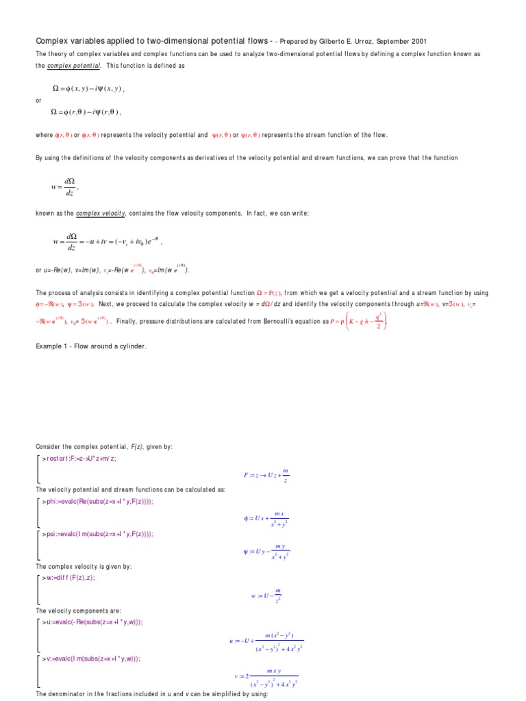 Complex Variables Applied To Two-Dimensional Potential Flows | PDF ...
