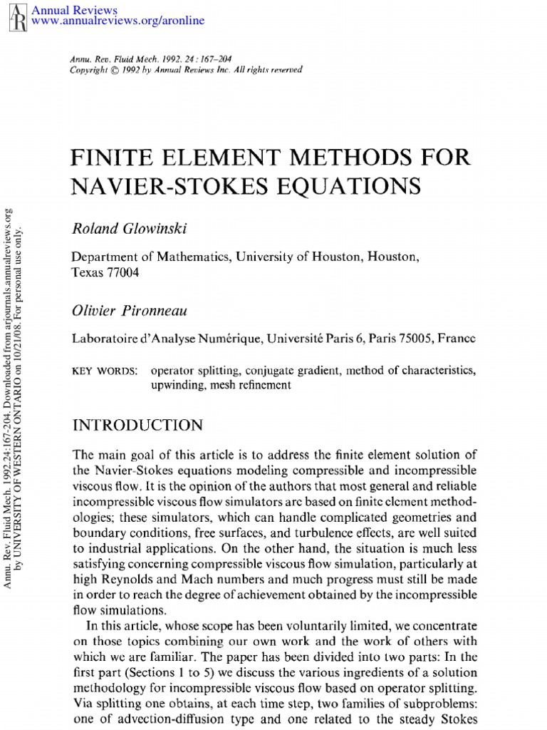Finite Element Methods For Navier-Stokes Equations: Roland Glowinski ...