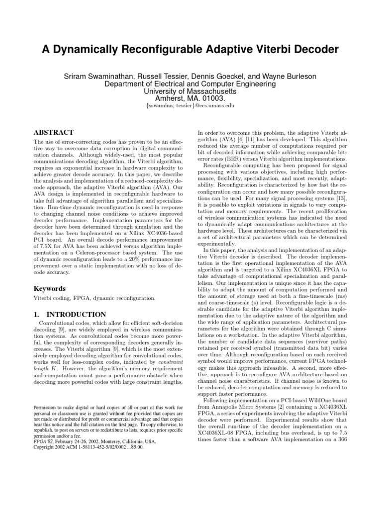 A Dynamically Reconfigurable Adaptive Viterbi Decoder | PDF