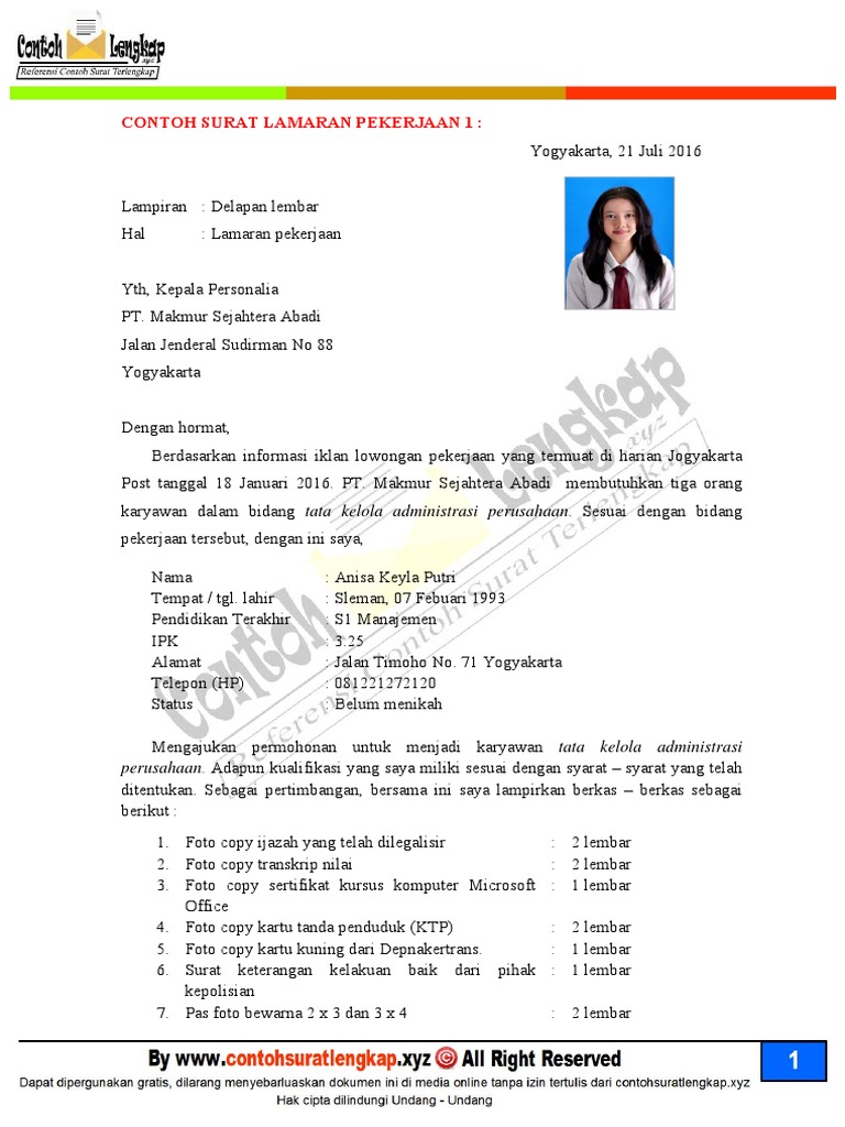 Download 68+ Contoh Surat Lamaran Kerja Online Gratis Gratis