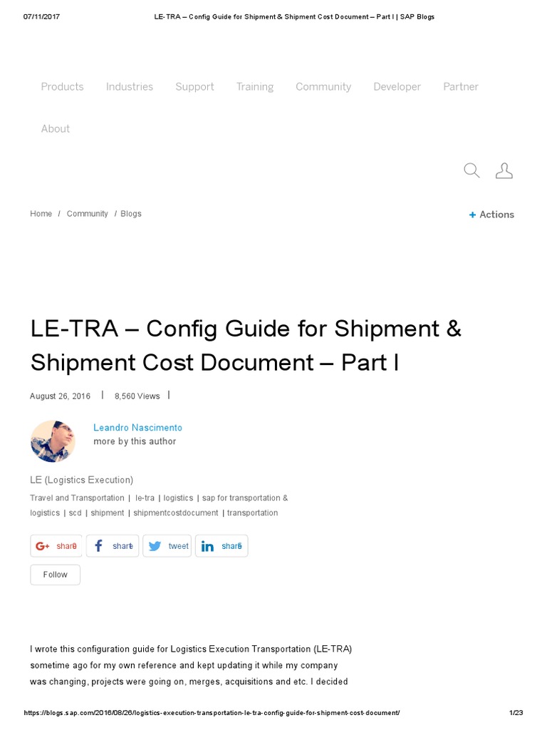 LETRA Config Guide For Shipment & Shipment Cost Document Part I