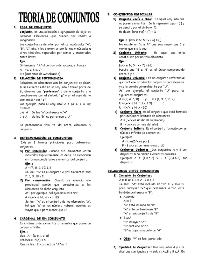 1 Teoria de Conjuntos | PDF | Conjunto (Matemáticas) | Conceptos ...