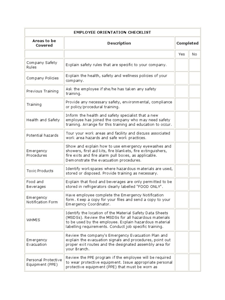 New Employee Safety Orientation Checklist | PDF | Emergency Evacuation ...