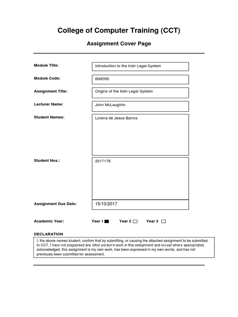 College of Computer Training (CCT) : Assignment Cover Page | PDF ...