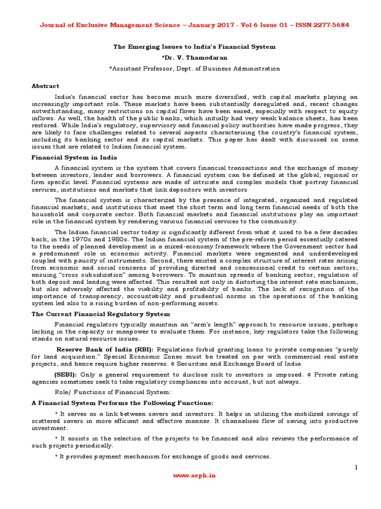 The Emerging Issues To India's Financial System | PDF | Financial ...