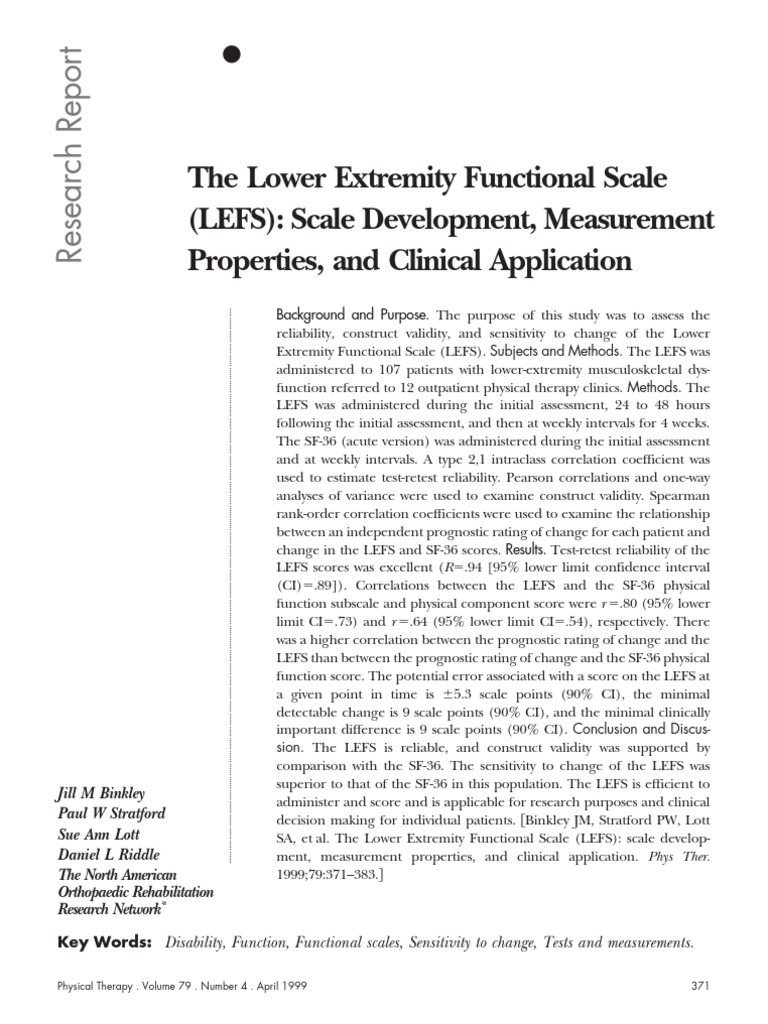 Lower Extremity Functional Scale Pdf Physical Therapy Confidence