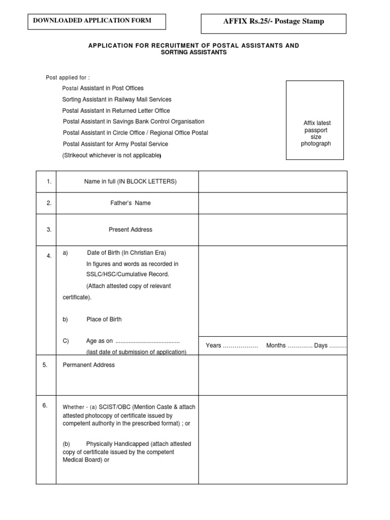 Postal Assistant Recruitment Application | PDF | Mail | Government ...
