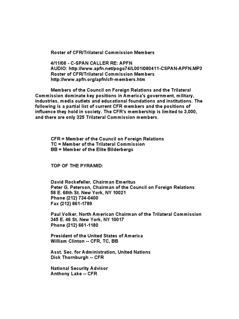 Roster of CFR-Trilateral Commission Members | PDF | Council On Foreign ...