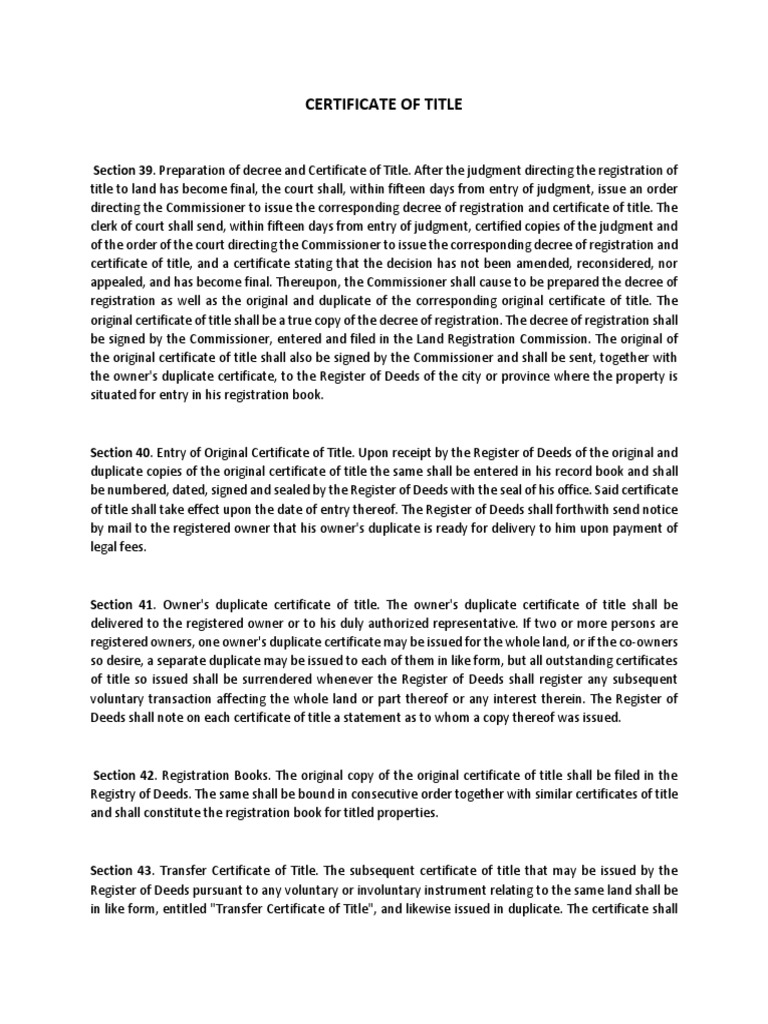 Certificate of Title Registration Process | PDF | Deed | Lien