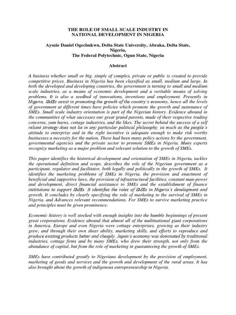 Small Scale Industries in Nigeria's Growth | PDF | Small And Medium ...