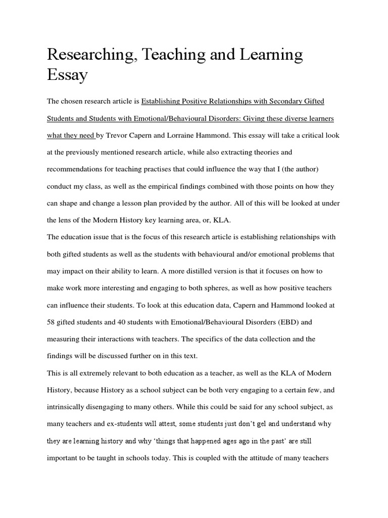 Researching, Teaching and Learning Essay | PDF | Lesson Plan | Teachers