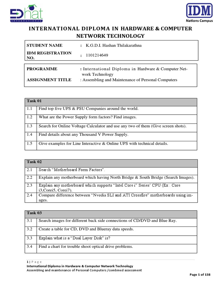 IDM International Diploma in Computer Hardware & Networking Combined Assesment (2016) Volt