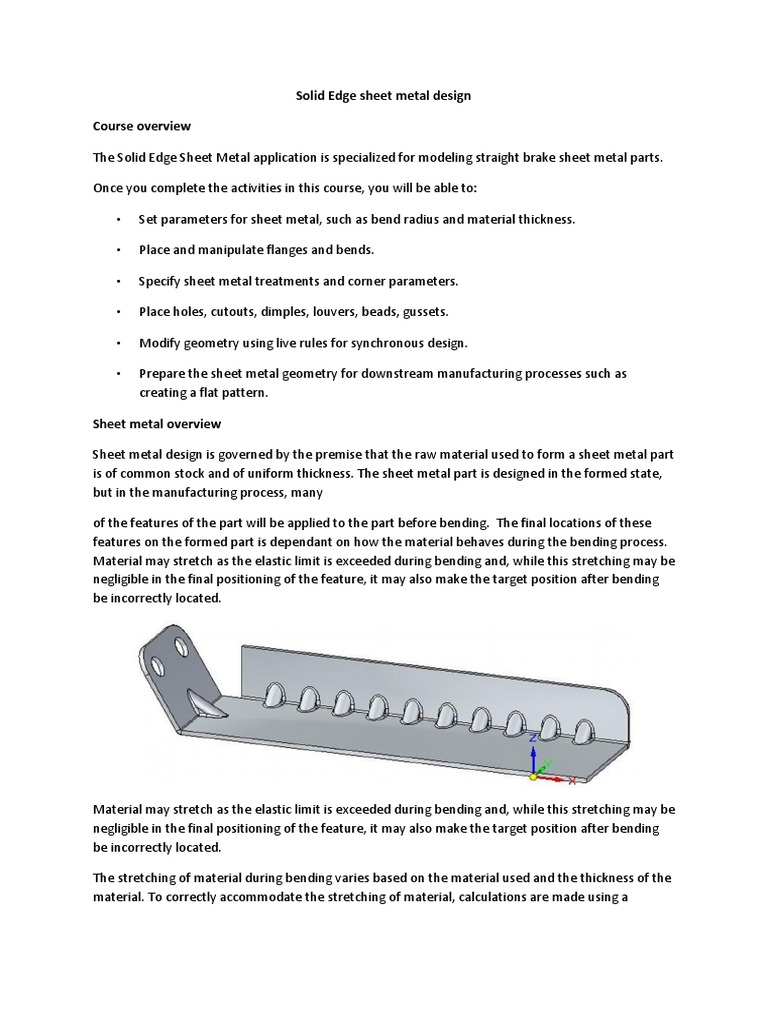 Solid Edge Sheet Metal Design PDF Sheet Metal Teaching Mathematics