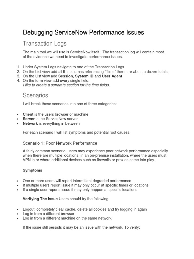 Debugging ServiceNow Performance Issues PDF Proxy Server