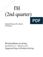 Math (2nd Quarter) : Word Problems Involving Quadratic Equation