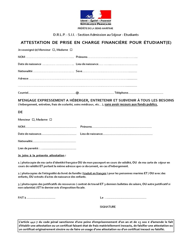 Attestation prise en charge