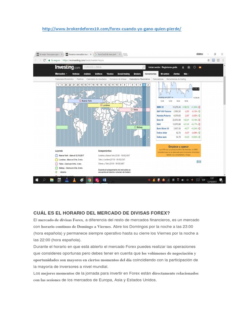 Horario del Mercado Forex en Español | PDF | Mercado de divisas ...