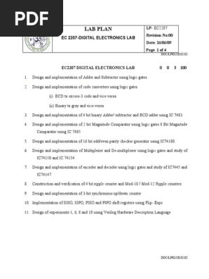 Lab Plan Ec27 De Hardware Description Language Digital Electronics