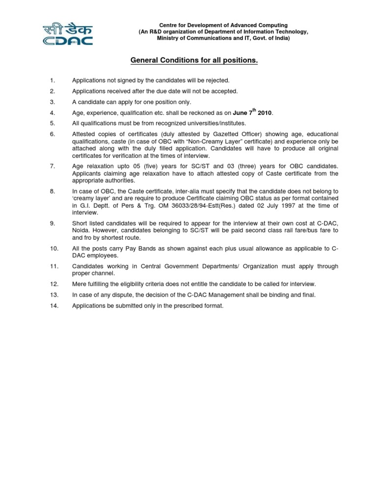 General Conditions of CDAC | PDF | Test (Assessment)