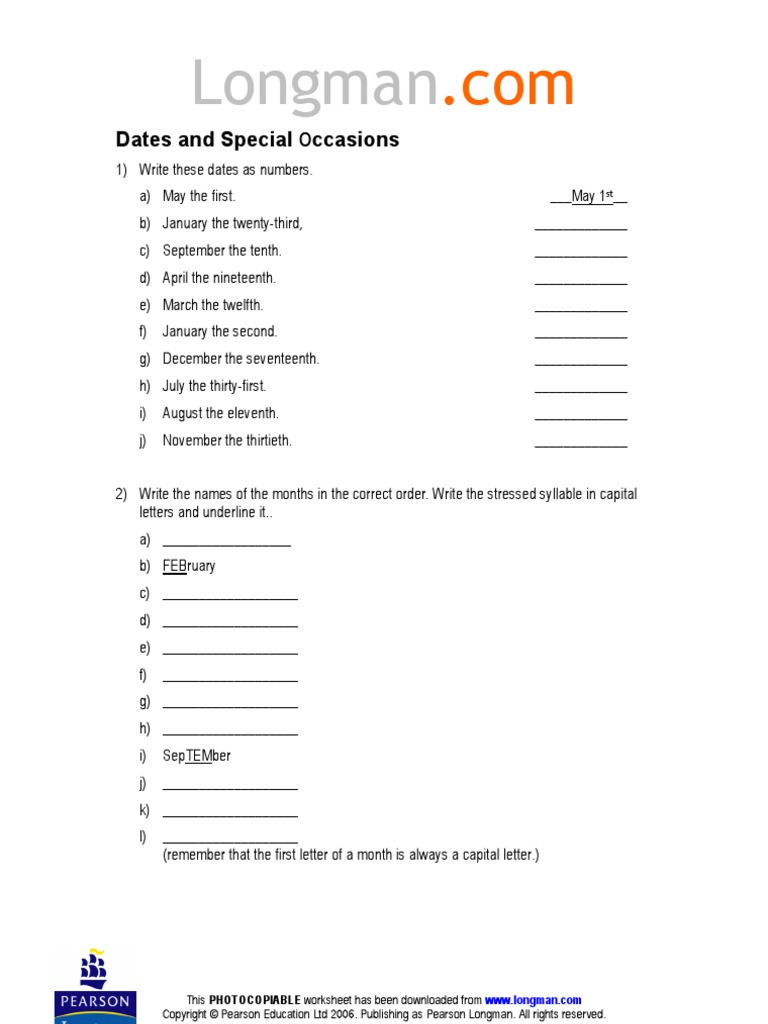 Longman Dates and Special Occasions