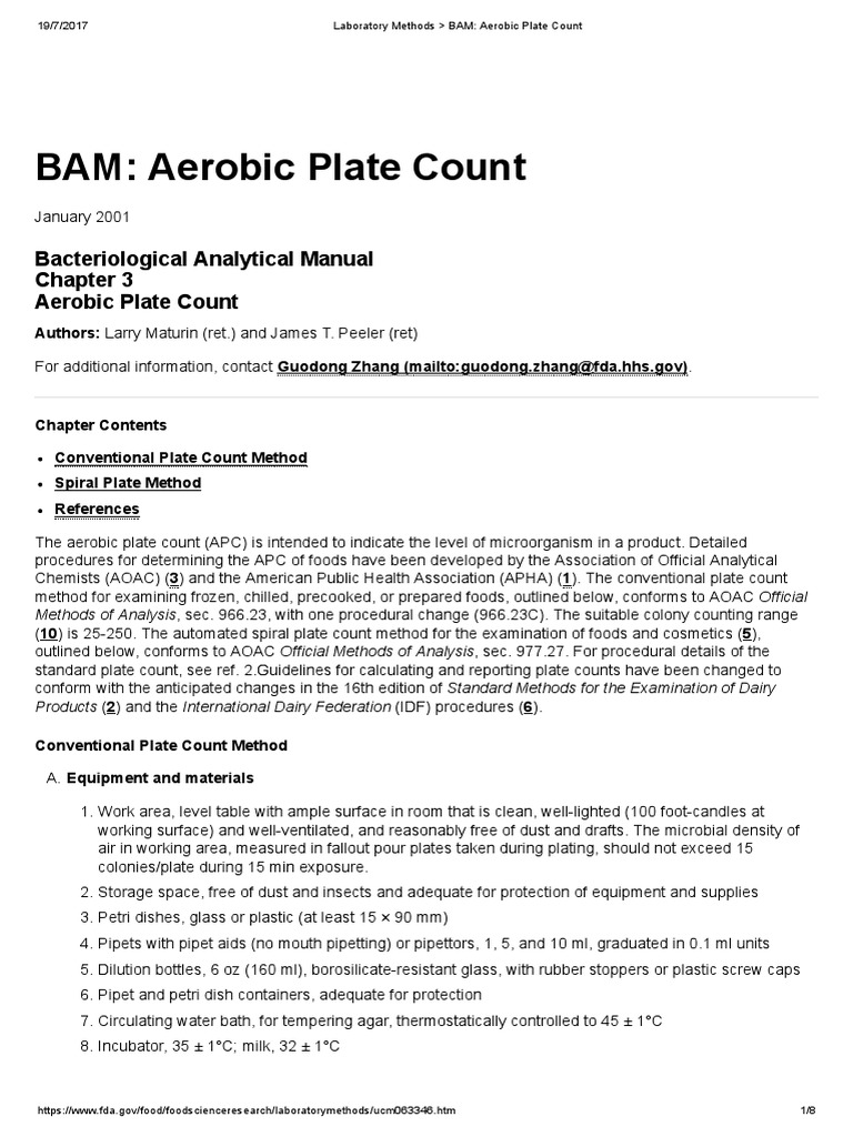 BAM - Chapter 3 - Aerobic Plate Count | PDF | Colony Forming Unit ...