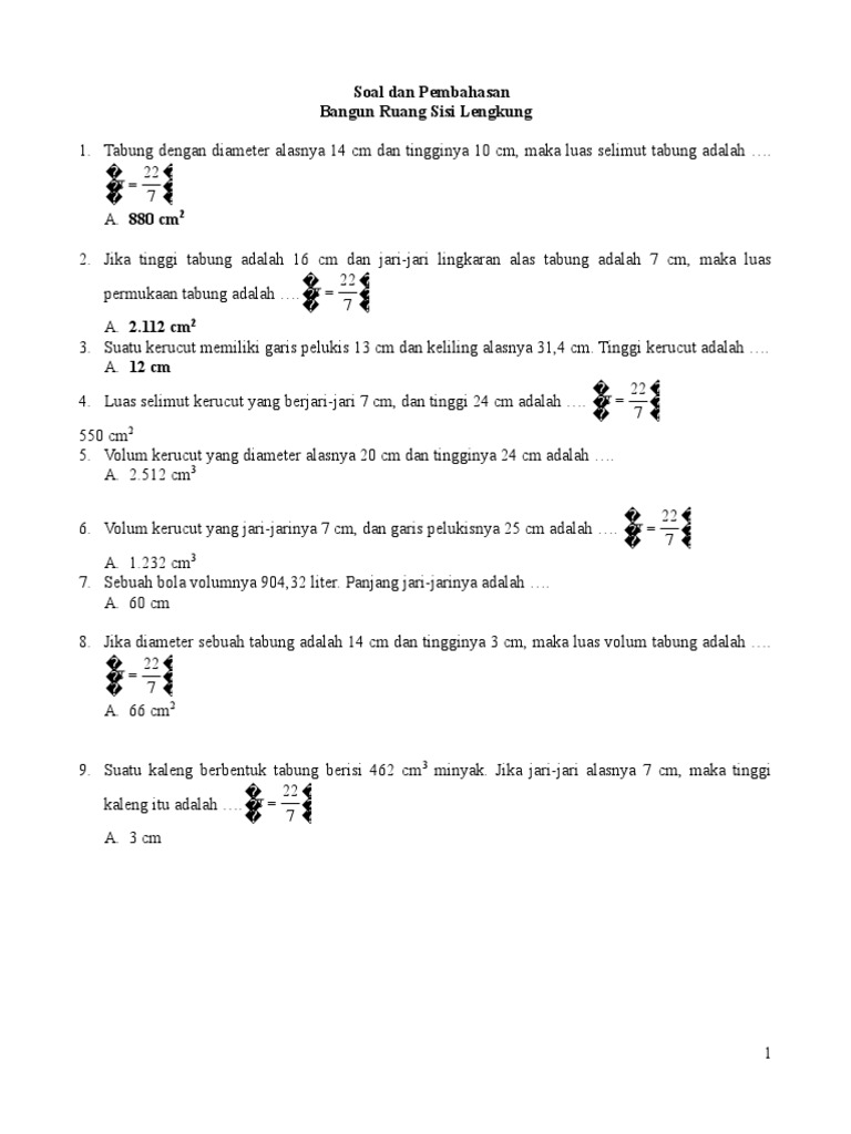 Soal Dan Pembahasan Bangun Ruang Sisi Lengkung Kelas Ix Smp