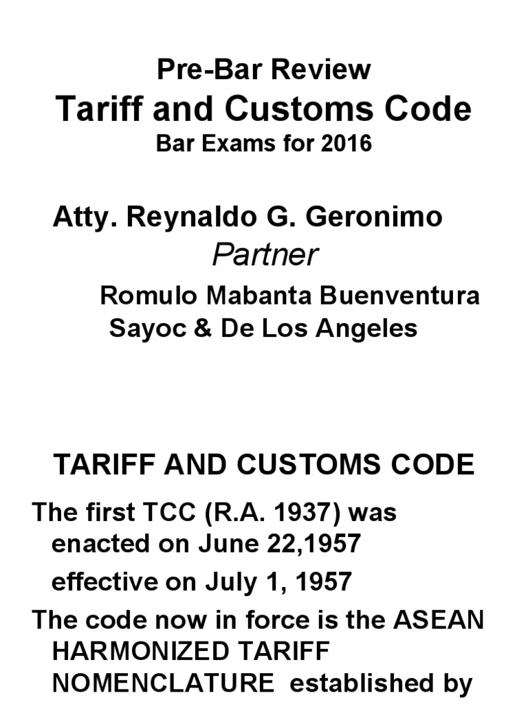 Reviewer Tariff Customs Tariff Customs