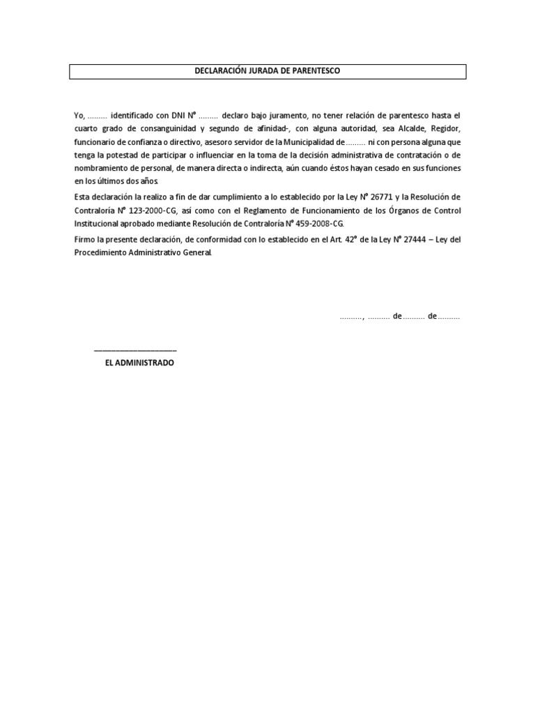 Declaración Jurada de Parentesco | PDF