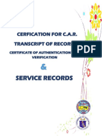 Service Records: Transcript of Records Cerfication For C.A.R