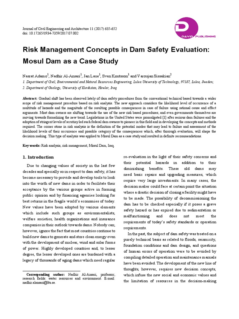 Risk Management Concepts in Dam Safety E PDF | PDF | Risk Management ...