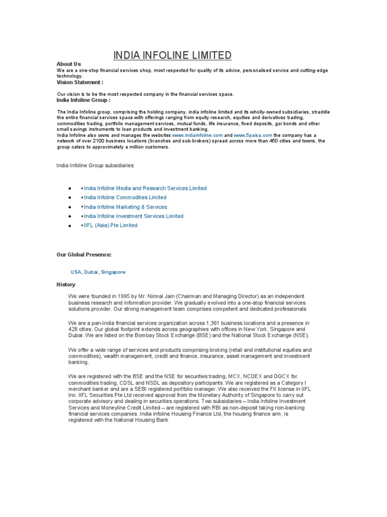 India Infoline Limited | PDF | Securities (Finance) | Business