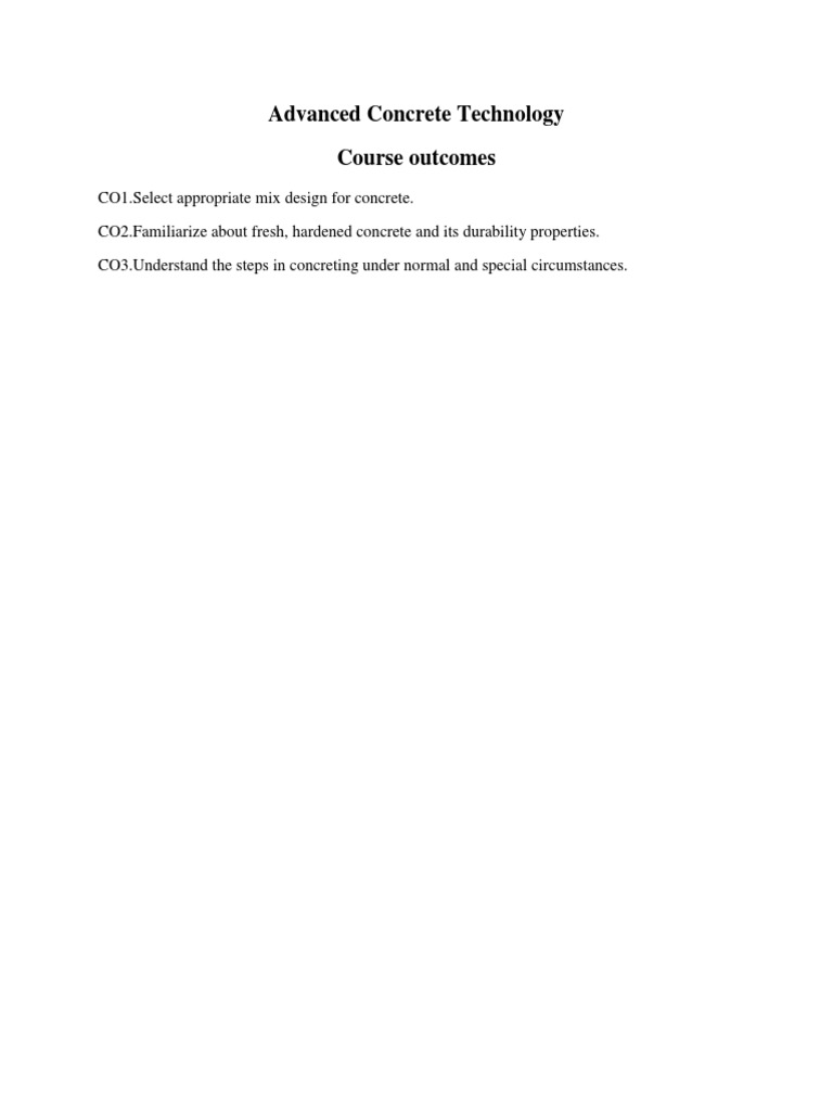 Advanced Concrete Technology Course Outcomes | PDF | Technology ...