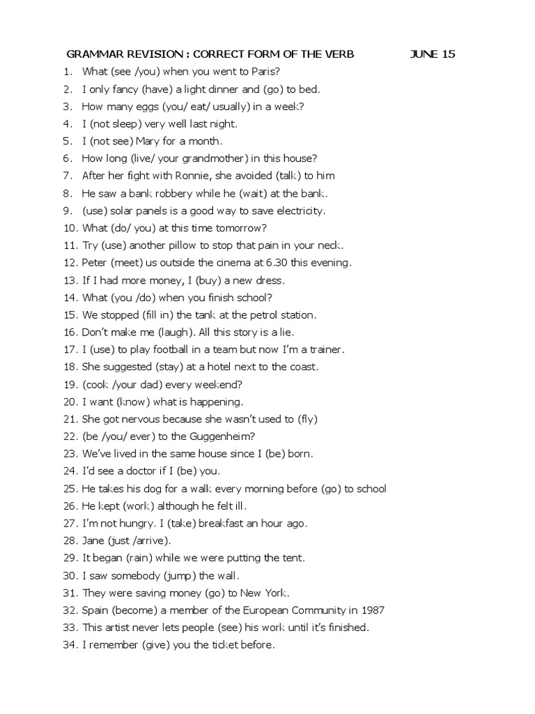 Verb Form Correction Guide | PDF | Language Arts & Discipline | Art