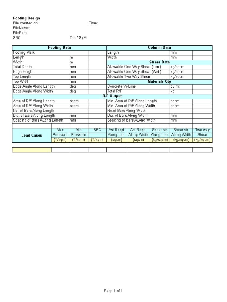 Footing Design Specifications and Data | PDF | Technology & Engineering