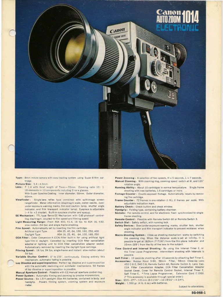 Canon Autozoom 1014 Brochure | PDF | Camera Lens | Aperture