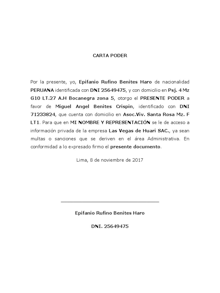 Ejemplo de Carta Poder Simple | PDF