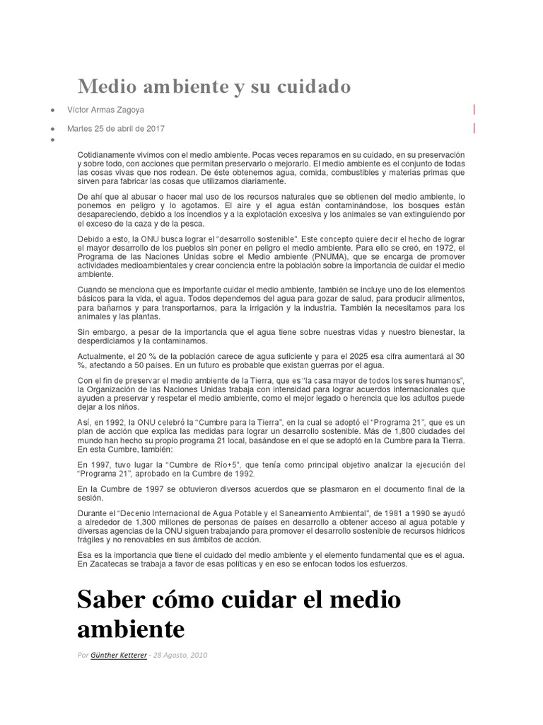 Medio Ambiente y Su Cuidado | PDF | Entorno natural | Desarrollo sostenible