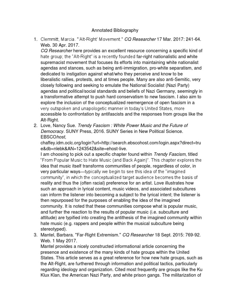 WP 4 Annotated Bib | PDF | Alt Right | Hate Group
