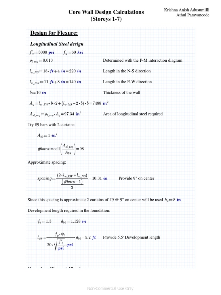 Core Wall Design Calculations (1-7) | PDF | Building Materials | Materials