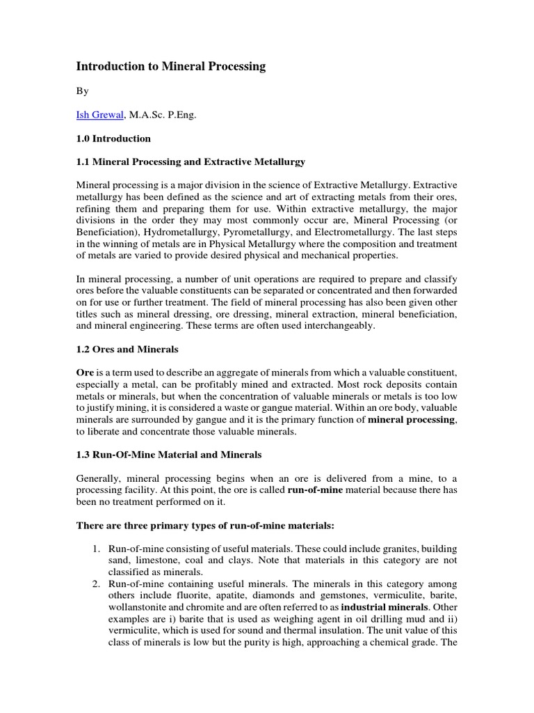 Overview of Mineral Processing Techniques | PDF | Mill (Grinding ...