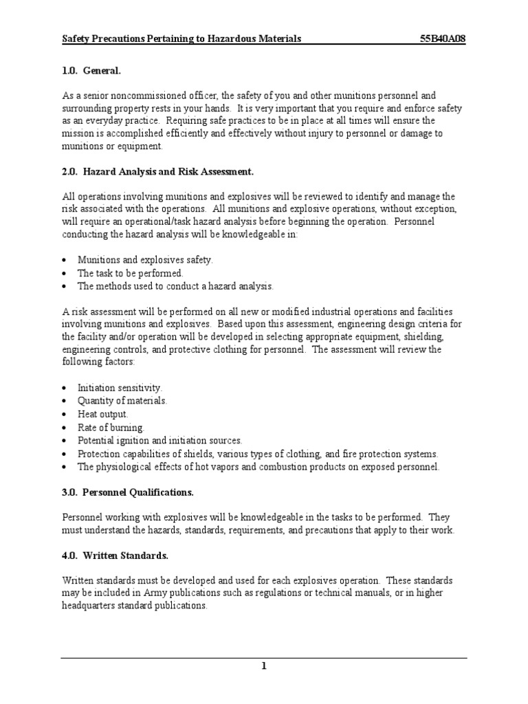 Safety Precautions Pertaining To Hazardous Materials 55B40A08 1.0