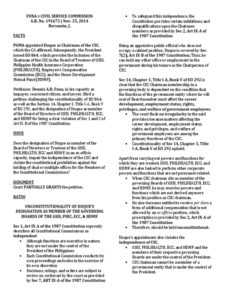 Funa V Civil Service Commission PDF De Facto Board Of Directors