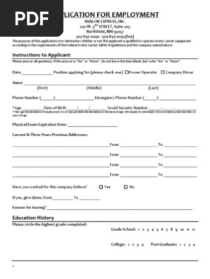 Driver Application for Employment