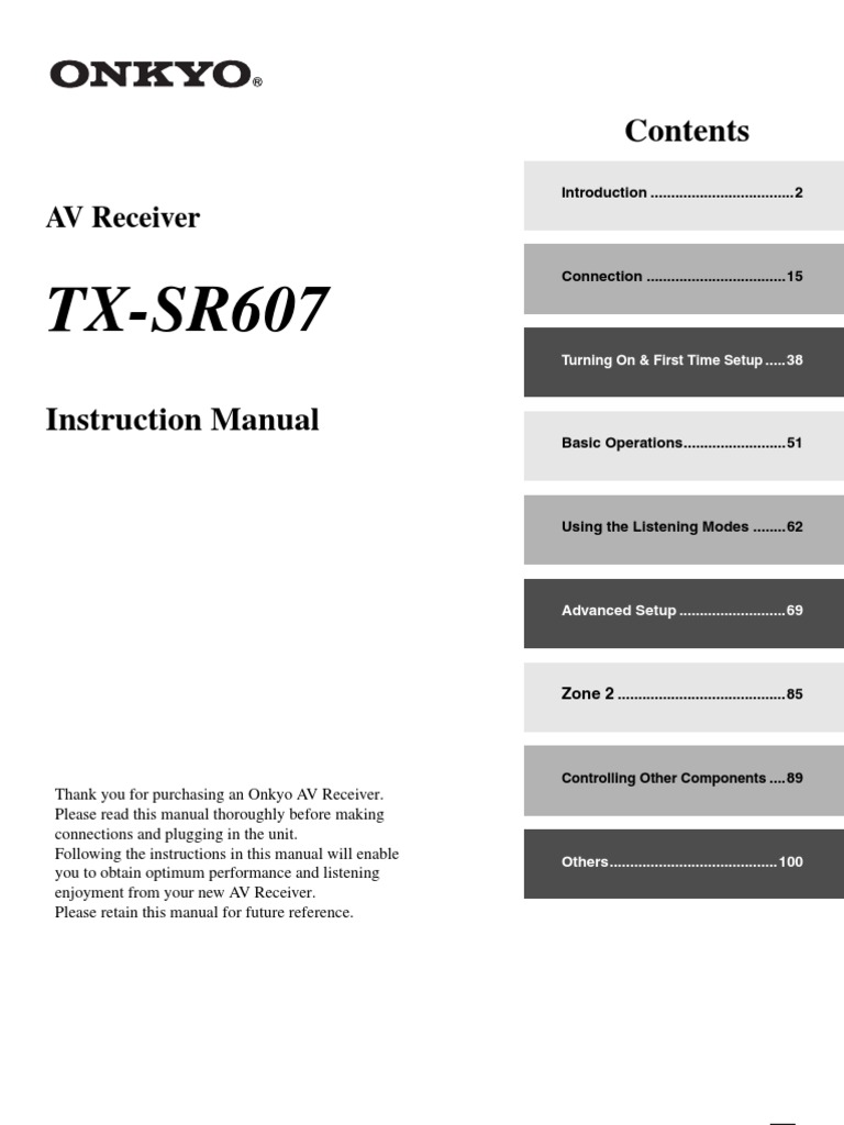 Manual Onkyo TX-SR607 | Hdmi | Loudspeaker