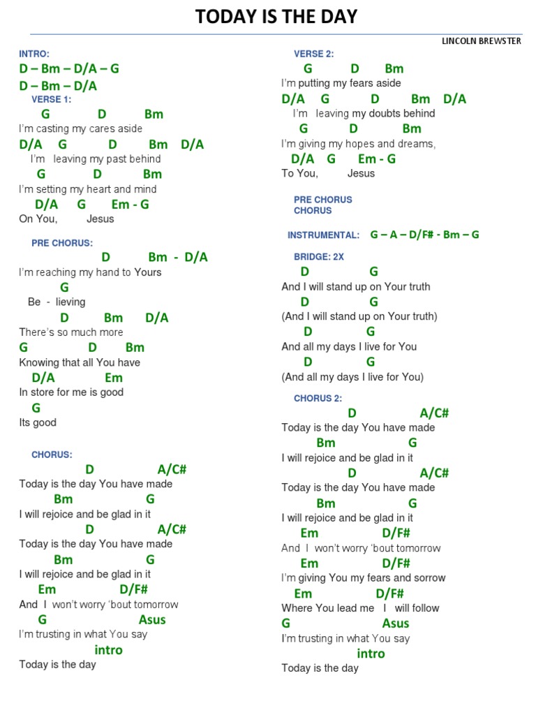 Today Is the Day Lincoln Brewster Lyrics | PDF | Leisure