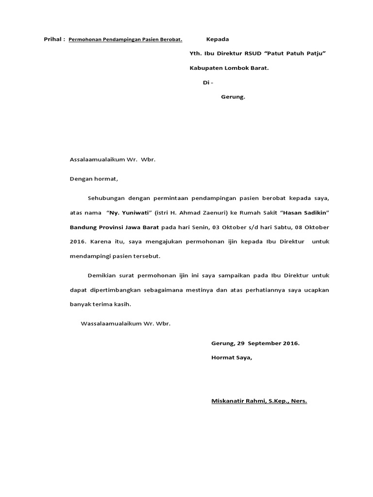 Surat Ijin Pendampingan Pasien Berobat Pdf