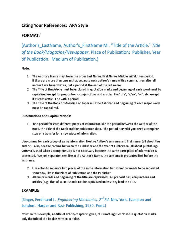 APA Referencing Style Citation Comma Free 30day