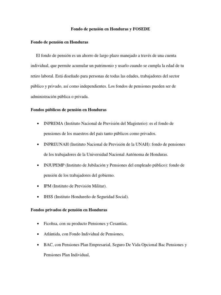 Fondos de Pensiones y FOSEDE en Honduras | PDF | Pensión | Sistema ...