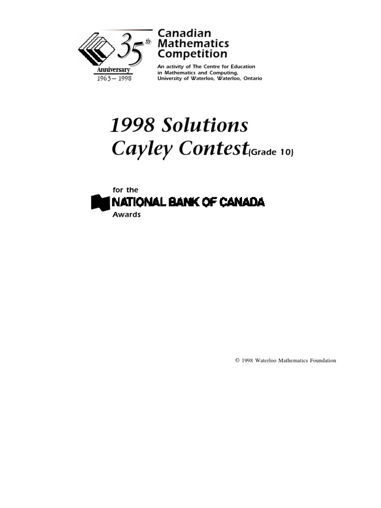 1998 Solutions Cayley Contest: Canadian Mathematics Competition | PDF ...